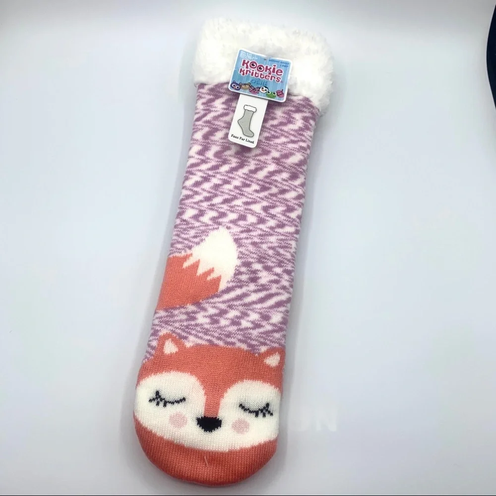 NWT Fox Cozy Kookie Kritters Slipper Toddler Girl’s Socks 4-10